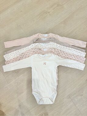 Zara Long-Sleeve Baby Bodysuit Set in Cream and Light Pink NWOT